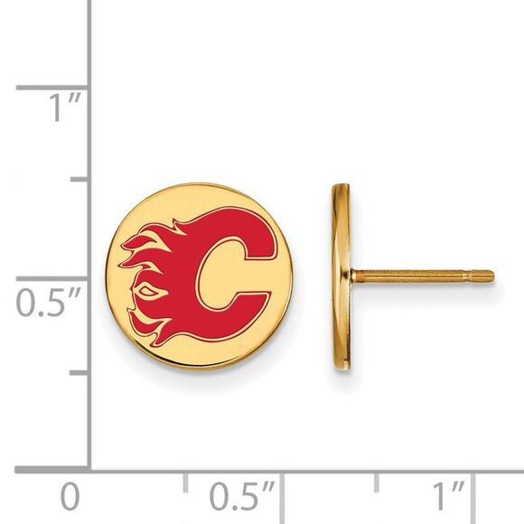 SS 14k Yellow Gold Plated NHL Calgary Flames SM Enamel Post Earrings - Picture 2 of 3